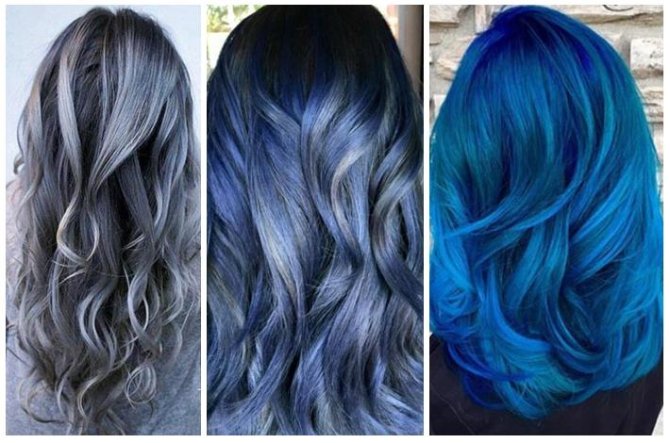 mujeres de espalda con diferentes cortes de cabello y teñido en diferentes tonos entre azul y gris
