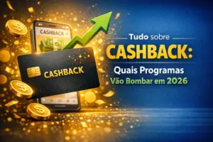 Cartão cashback preto com moedas e smartphone representando tendências futuras