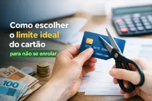 Pessoa cortando um cartão de crédito com tesoura em ambiente financeiro