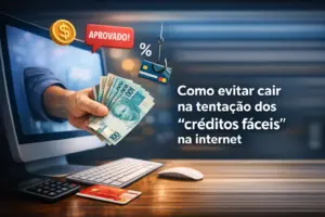 Mão segurando notas e tela com texto 'APROVADO!' e ícone do dólar.