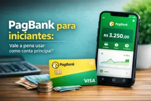 Smartphone com app PagBank exibindo R$ 3.250,00 e cartão Visa